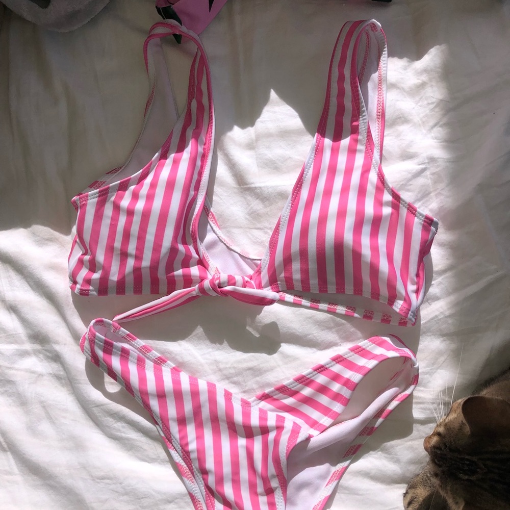 Pink and White striped bikini